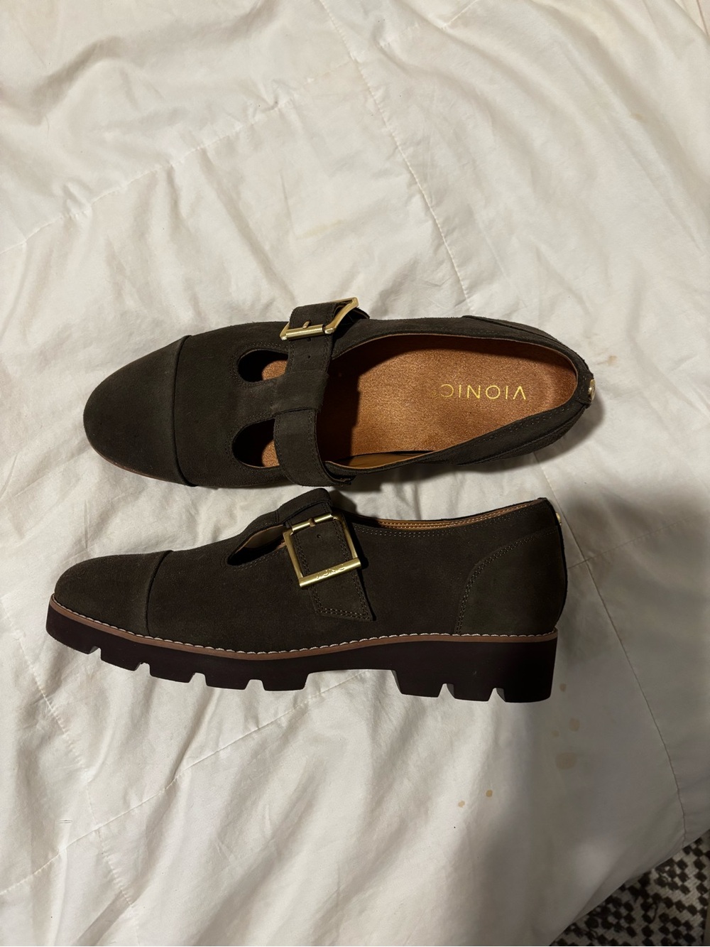 New Vionic Women's Dark Brown Suede Buckle Lug Loafers - Picture 5 of 5